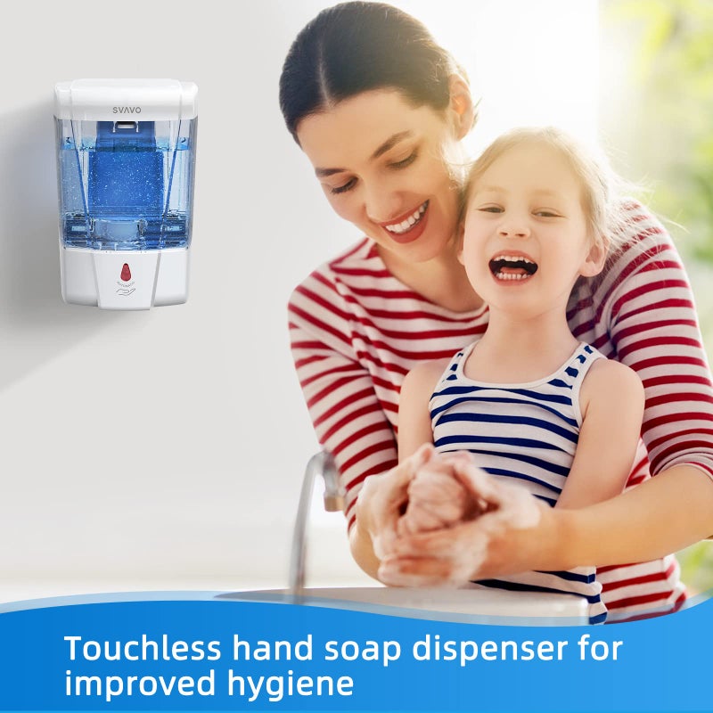 SVAVO Automatic Soap Dispenser Touchless, 21oz/600ml Soap Dispenser Wall Mount, Liquid Soap Dispensers for Hand Soap Refill, Bathroom, Kitchen, Household, Commercial Place, ABS Plastic White - Image 4